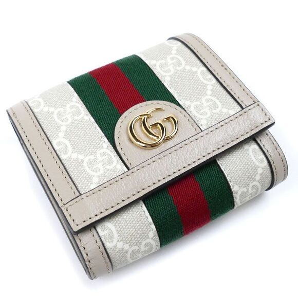 Gucci Ophidia GG Card Case Wallet Beige White